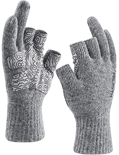 Palmyth Woll-Angelhandschuhe mit 3-teiligen Fingern, warm für Männer und Frauen, Fingerlose Handschuhe für kaltes Wetter, ideal zum Angeln, Fotografieren und Jagen im Winter (Grau, L/XL)