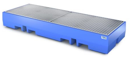Auffangwanne classic-line aus Polyethylen (PE) für 4 Fässer, mit verzinktem Gitterrost, 2520x900x350