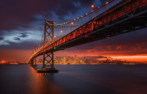 LHJOYSP Puzzel für Erwachsene 1000 Teile Stadt Sunset Bridge Kalifornien San Francisco Nacht City Bay Bridge San Francisco Bay 75x50cm