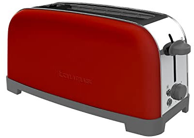 Taurus Vintage Single Red - Tostador, 850W, 6 niveles de tostado, una ranura extra larga de anchura variable, funciones: stop y descongelar, sistema auto centrado, acero inoxidable