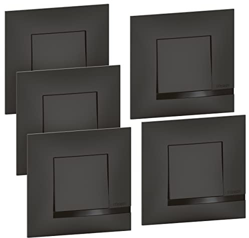 BTicino - Lot de 5 interrupteurs ou va-et-vient Altège 10AX 250V avec connexion à bornes automatiques - livrés complets avec plaques de finition noir Nuit et griffes de fixation pour rénovation