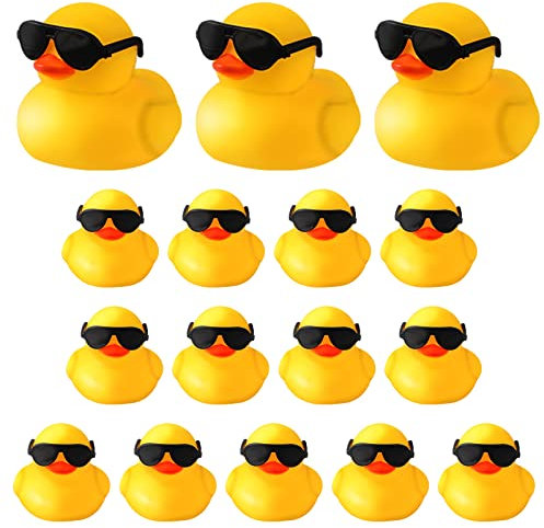 Luter Gummi Enten, 16 St Bad Eenten Spielzeug Sonnenbrillen Ente Float and Squeak Gummi Enten für Baden Cute Yellow Badeente für Babyparty Geburtstags Party Zubehör
