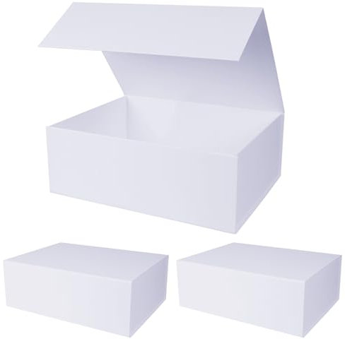 3 Stück weiße faltbare Geschenkbox mit Magnetverschluss-Deckel, 35.1x22.9x10.9 cm, große rechteckige Box für Brautjungfer, Trauzeugen, Antragsbox, Abschlussfeier, Hochzeitsaufbewahrung