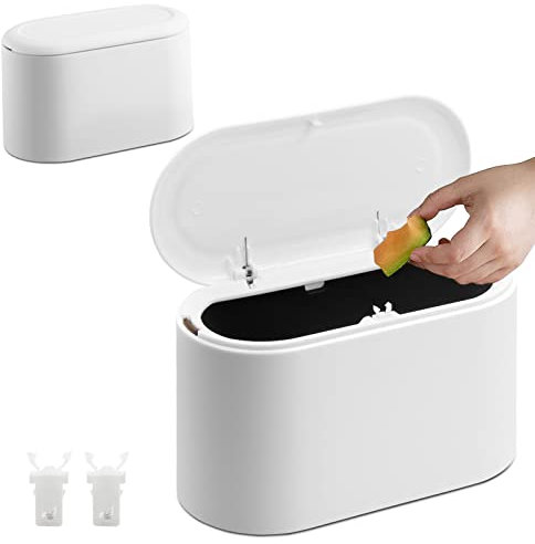 GZLCEU 2 Stücke Tischmülleimer, Aufpoppen Deckel Tischabfalleimer für Küche,Schlafzimmer Bad Kinderzimmer Schminktisch Büro Tisch und Auto(22 * 13 * 11cm)