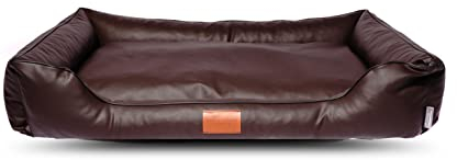 Mayaadi Home Hundebett Bobby Kunstleder Hundesofa Schlafplatz Hundekorb Hundesofa Hundekorb Leder Hund Hundekissen Wasserfestes Hundematratze Dunkelbraun S (85x60x20 cm)