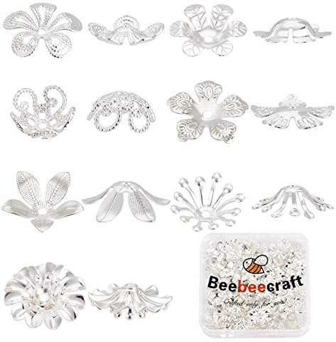 Beebeecraft 70 Stück/Box 7 Stil Perlenkappen 925 Sterling Silber Vergoldete Messing Blumen Endkappen Lose Perlen Für Armband Halskette DIY Schmuckherstellung Bastelbedarf