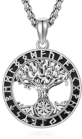 DOTBJ 925 Sterling Silber Baum des Lebens Wikinger Anhänger Kette Halskette mit Edelstahlkette 50,8cm + 5cm