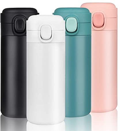 YINJAM 350ml Travel Mug Reusable Coffee Cup Insulated Thermal Mug Stainless Steel Leakproof Flask Tumbler for Hot Cold Drinks (White)