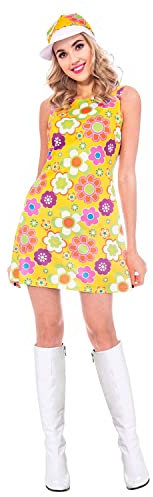 amscan 9915489 Erwachsenenkostüm im Stil der 60er-Jahre, Blumen-Power-Kostüm, Kleid (UK 14–16)