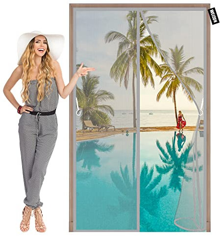 Zanzariera Porta Finestra Plissettata 295x265cm Grigio Chiude da Sola Anti Zanzare Insetti Zanzariera con Calamite e Chiodi da Montaggio per Porte d'Ingresso Porte Cortili