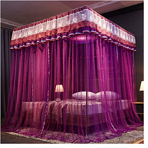 BUJOG Luxus-Prinzessin, 3 seitliche Öffnungen, Himmelbett-Vorhang, Baldachin, Moskitonetz, Netz für Mädchen bis King-Size-Betten, einfaches Installationssystem (Größe: 180 x 200 x 200 cm, Farbe: C