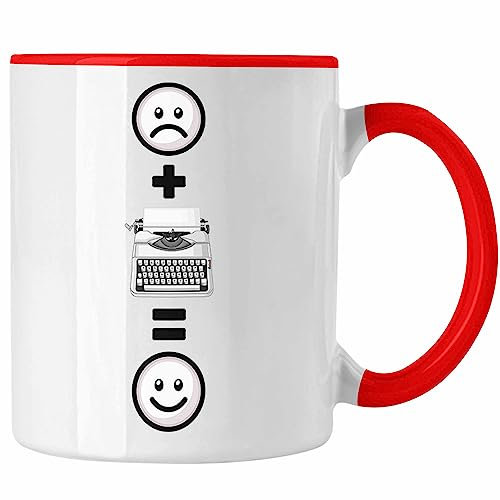 Trendation - Schreibmaschine Tasse Geschenkidee für Schreibmaschinen retro Nostalgiker Geburtstag Lustiges Geschenk :(+ Schreibmaschine = :) (Rot)