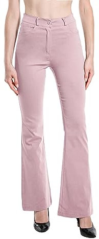 Pantaloni da Donna Svasati Effetto Jeans Estensibile Vita Alta Skinny Push up Zampa Elefante Campana in Denim Slim Fit cod.3050 (M, Rosa Antico)