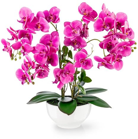 PASCH® Orchidea artificiale XXL, grande (56 cm), in vaso di ceramica lucida, orchidee artificiali, fiori artificiali come veri, orchidee artificiali in vaso, fiori artificiali in vaso (rosa)