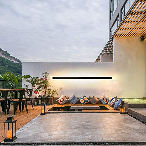 Moderne LED Terrasse wasserdicht Außenwandleuchten Wandlampe Außen Schwarz Wandleuchte Metall Acryl Spiegelleuchte Lange Lichtleiste Badzimmer Wohnzimmer Treppen Außenbeleuchtung (Dimmbar,120cm)