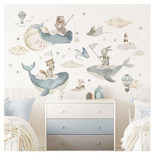 DEKO KINDERZIMMER Wandsticker Unterwasserwelt Wandtattoo Ozean Tiere Wandaufkleber Wal Kinderzimmer Babyzimmer Wanddeko Schlafzimmer DK1138-05