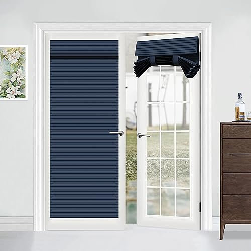 Muamar French Door Curtains Privacy Door Blind, Front Door Window Curtain, Venetian Blinds Style Door Window Cover, 1 Panel (Navy Blue, W30” x L70”)