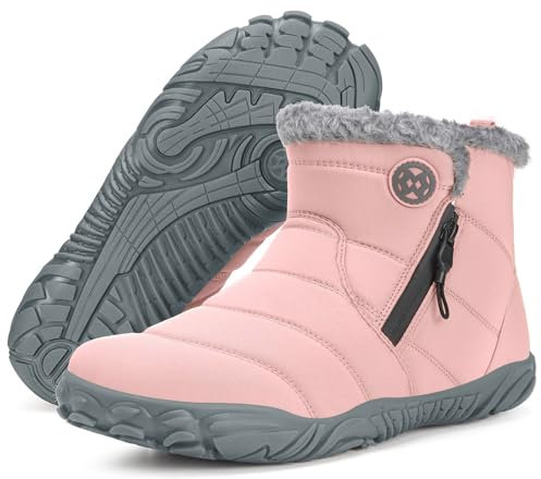 Gaatpot Barefoot Bottes de Neige Femme Chaudes Bottines Larges pour Pieds Nus de Hiver Chaussures Minimaliste Confortables Rosa 38