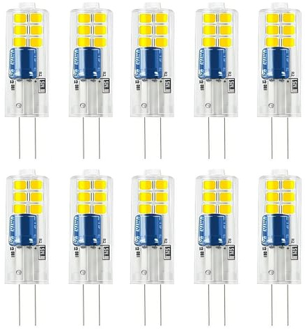 HUAMu 220V-240V AC G4 LED Mini Kurz Glas Birne 2W Kaltweiß 6500K Ersetzt 20W Halogen Stiftsockellampe Nicht Dimmbar (Nicht Niederspannung 12V), 10 Stück