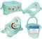 KiNDERWELT 4er Set Premium Toilettensitz, Hocker, stabiles Töpfchen & Windeleimer für Kleinkinder -Funny Farm Design aquamarin - Toilette für Kleinkinder - Stabiler Hocker mit Anti-Rutsch-Funktion