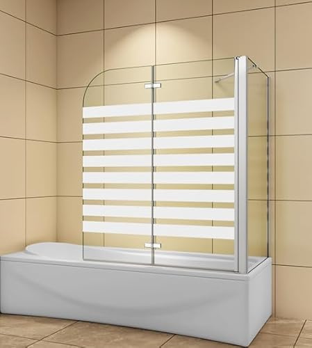 Aica Sanitär Badewannenaufsatz Eck Duschwand Badewanne 2-tlg.Faltwand mit Seitewand 6mm Nano Querstreifen Glas H140cm,120x70cm