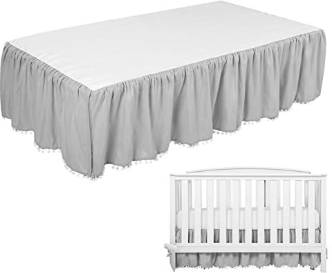 Krippe Rock,Mini Krippe Rock für Baby Jungen Mädchen | Krippenrock mit Rüschen und Bommeln, Mikrofaser-Kinderbett-Röcke für Babys, Jungen, Mädchen, 28 x 52 Feveo