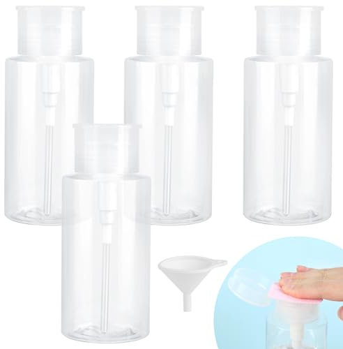 GHVACZS Lot de 4 flacons à Pompe de 200 ML, en Plastique, avec 1 Entonnoir, Convient pour Le Stockage du démaquillant et du nettoyant pour Le Visage