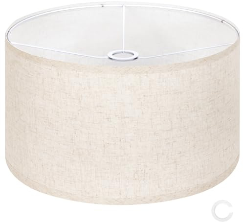OUTON Beige große Trommel-Lampenschirme für Stehlampen, 40,6 cm oben x 40,6 cm unten x 22,9 cm hoch, einfach zu montieren, Ersatz-Lampenschirme aus Leinen für Tischlampen und Nachttischlampen (4,2 cm