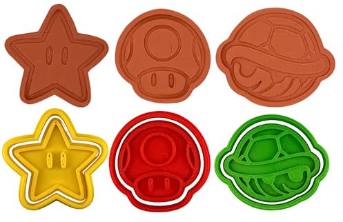 Moule à biscuits Mario - 3 pièces - Emporte-pièce en forme d'étoile, champignon et coquille - Idéal pour décoration de fête d'anniversaire pour garçons et filles