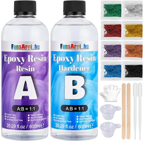 FansArriche Resina epossidica trasparente, 1200 ml resin 1: 1 rapporto; rivestimento in resina sintetica, trasparente, per legno, creazioni artistiche, restauro