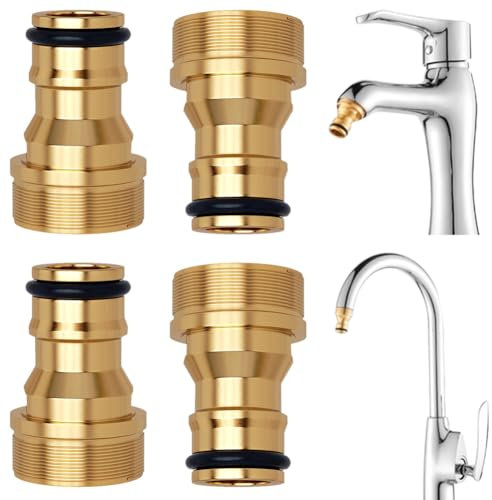 Adaptador de Manguera, Conector de Manguera, Conectores para Grifo Mezclador, 4 Piezas Conector Rápido de Latón, Conector de Manguera de Jardín, Adecuado para Grifos de Cocina y Grifos de Baño