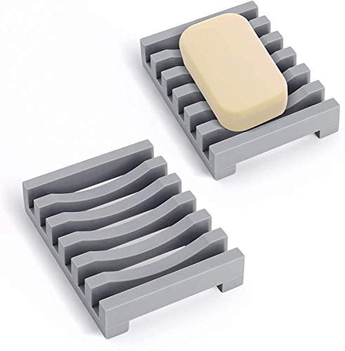 AstraLoom 2er-Pack Silikon Seifenschale mit selbstentleerendem Design, leicht zu reinigen, rutschfest und bruchsicher, ideal für Bad, Küche, Seife (Grau)