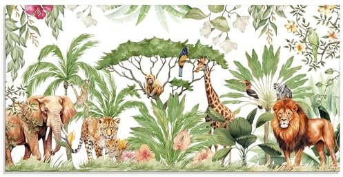ARTland Wanddeko Glasbilder Wandbild Glas Bild 100x50 cm Tiere Pflanzen Elefant Löwe Giraffe Dschungel Afrikas U5HE