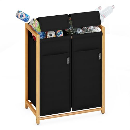ADEL DREAM 100L 2 Fächer Pfandflaschen Sammelbehälter mit Deckel Groß Pfandflaschen Aufbewahrung leere Flaschen Aufbewahrungsbehälter Altglas Plastikflaschen Lagerraum Küchenabfallbehälter Schwarz