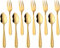 YDware Lot de 10 petites cuillères à expresso, fourchettes à dessert, en acier inoxydable, 136 mm de long, réutilisables (doré)