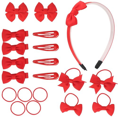 OWill 20 Pcs Cheveux Kit Pinces Élastiques Serre Tete Rouge Noeud Cheveux Rouge, Serre Tete Fille Noeud Rouge Cheveux pour Filles Festivals(Rouge)