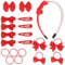 OWill 20 Pcs Cheveux Kit Pinces Élastiques Serre Tete Rouge Noeud Cheveux Rouge, Serre Tete Fille Noeud Rouge Cheveux pour Filles Festivals(Rouge)