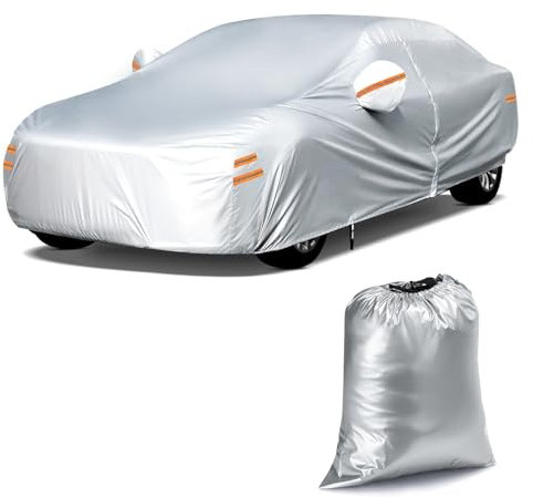 Tsumbay Autoabdeckung Wasserdicht, Vollgarage Auto Abdeckplane für Limousine(490-529 cm), Regen Schnee UV-Schutz Outdoor Staubdicht Kratzfest mit Reflektierenden Streifen