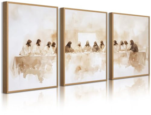 Baccone Jesus Wandkunst, 3er-Set, Wanddekoration, christliche Leinwand, Wandkunst, religiöse Bilder, Bibel-Renaissance-Gemälde, Leonardo Da Vinci, Poster für Esszimmer, Wohnzimmer, 30,5 x 40,6 cm,