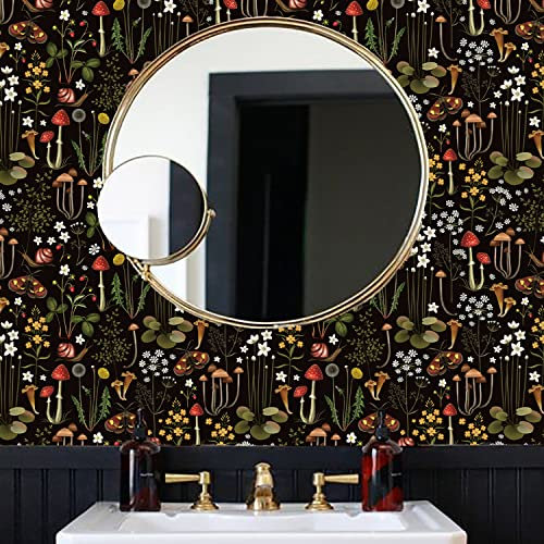 Papier Adhesif pour Meuble Champignons Rouges Noirs Papier Peint Adhesif Mural Vinyle Papier Collant pour Meuble Imperméable Papier Peint Autocollant Mur Papier Peint Adhesif 2P (40x100 cm)