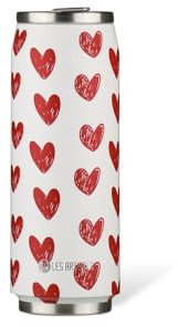 LES ARTISTES Paris A-4386, Canette isotherme, Thermos 500 ml, Gourde isotherme sans BPA, Réutilisable, Bec verseur rabattable avec paille, Acier Inoxydable, Design Heart
