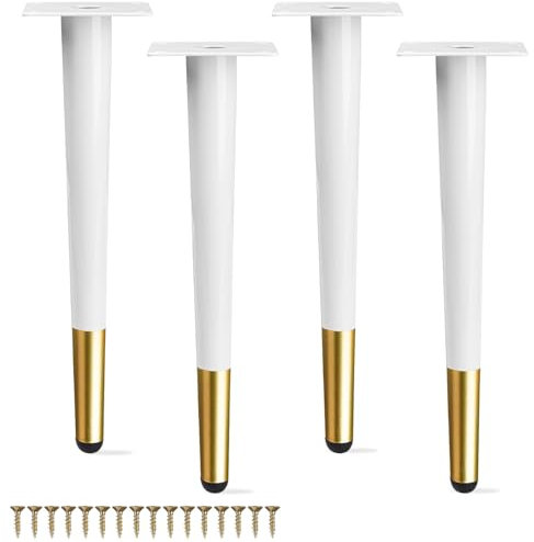 Btowin 4 Inch / 10cm Metal Furniture Legs, 4Pcs Modern Straight Tapered Furniture Feet, White Glod Heavy Duty Sofa Legs Cabinet Legs Brushed Nickel Finish for TV Stand Cabinet Couch Dresser Table Bed