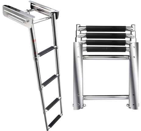 Under Platform Boat Ladder 3/4 Steps Stainless Steel Drop Down Telescopic and Folding Boat Ladder Removable Dock Ladder with Rubber Mat