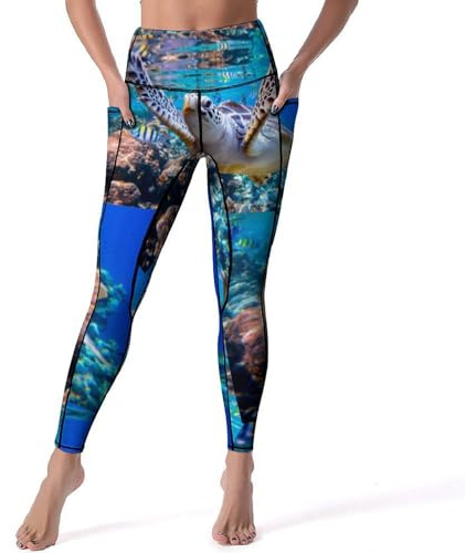 Sea Turtle Schwimmleggings für Damen, hohe Taille, weiche Yogahose, Workout-Leggings mit Taschen