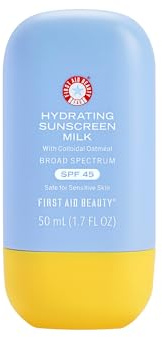 First Aid Beauty Hydrating Sunscreen Milk, Broad Spectrum SPF 45 with Colloidal Oatmeal & Glycerin, 24-Hour Hydration, Organic UV Filters, 1.7 oz