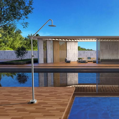 NOLUXA IMEX - Ducha Piscina Exterior Acero S.316 | Ducha Terraza Exterior con Rociador Redondo 250mm | Outdoor Shower para Jardin con Agua Fría | Serie Colorado | Color Negro Mate
