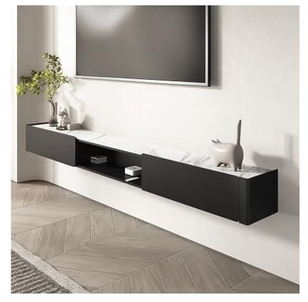 Fernsehtisch Schwebender TV-Ständer mit 2 Schubladen, an der Wand montierter TV-Schrank mit schwebenden Regalen aus Schieferarbeitsplatte, moderne Entertainment-Medienkonsole for das Wohnzimmer TV Boa