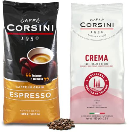 Caffè Corsini - Set Café en Grains Crémeux Maison Douce Maison, Espresso, Torréfié, 2x1kg, 2kg Total