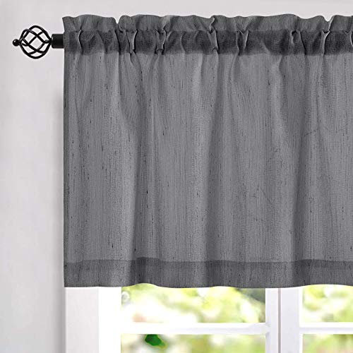 Vangao Scheibengardine Leinenoptik Bistrogardine Uni Modern Küche Schriften Vorhänge Gitter Halbtransparente Paarig Schals für Wohnzimmer Landhaus Kleine Fenster 1er Set 100Bx40Hcm Grau