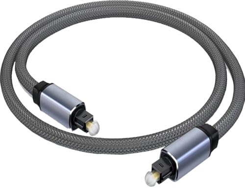 Leloco Optisches Audiokabel 2M Toslink Kabel, Optical Audio Cable, Nylon Geflochten Optisches Kabel, Vergoldet, Aluminiumhülle, Für Verstärker, Audio, Decoder, Projektor, DVD, PS4, Xbox usw